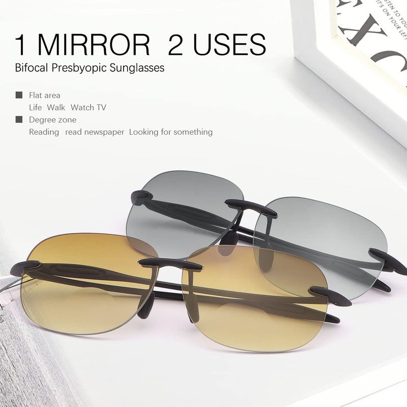 PEEPAI 2 Pairs Rimless Bifocal Reading Sunglasses Anti Blue Light UV400 Protection Sport Sunglasses Far and Near Dual Use Classic Lightweight Vintage Eyewear for Men Women 1.0 - Image 2
